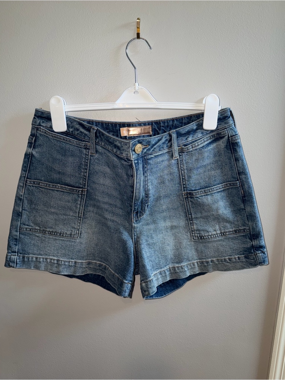 Kut from the Kloth Washed Blue Denim Patch Pocket Shorts